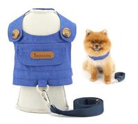 SMALLLEE_LUCKY_STORE Solid Denim Small Dog Harness No Pull Puppy Clothes with Leash Set Pet Harness Vest with D-Ring Summer Shirt Pet Chihuahua Yorkie Outdoor Walking Running Apparel Light Blue M
