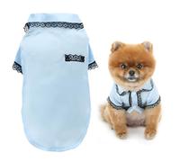 SMALLLEE_LUCKY_STORE Solid Dog Faux Silk Satin Pajamas for Small Medium Dogs Cats Soft Two Leg Pet Sleepwear Shirt with Lace Trim Comfortable Loungewear Chihuahua Yorkie Pug Clothes Baby Blue 5XL