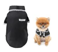 SMALLLEE_LUCKY_STORE Solid Dog Faux Silk Satin Pajamas for Small Medium Dogs Cats Soft Two Leg Pet Sleepwear Shirt with Lace Trim Comfortable Loungewear Chihuahua Yorkie Pug Clothes Black 5XL