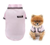 SMALLLEE_LUCKY_STORE Solid Dog Faux Silk Satin Pajamas for Small Medium Dogs Cats Soft Two Leg Pet Sleepwear Shirt with Lace Trim Comfortable Loungewear Chihuahua Yorkie Pug Clothes Baby Pink S