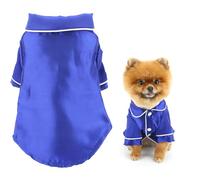 SMALLLEE_LUCKY_STORE Solid Dog Pyjamas for Small Medium Dogs Cats Faux Silk Pet Sleepwear Shirts Comfortable Lapel Pjs Loungewear Pajamas Bulldog Chihuahua Yorkie Two-Legged Outfit, Royalblue, XS