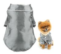 SMALLLEE_LUCKY_STORE Solid Dog Pyjamas for Small Medium Dogs Cats Soft Faux Silk Pet Sleepwear Shirts Comfortable Lapel Pjs Loungewear Pajamas Bulldog Chihuahua Yorkie Two-Legged Outfit, Gray, S