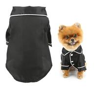 SMALLLEE_LUCKY_STORE Solid Dog Pyjamas for Small Medium Dogs Cats Soft Faux Silk Pet Sleepwear Shirts Comfortable Lapel Pjs Loungewear Pajamas Bulldog Chihuahua Yorkie Two-Legged Outfit, Black, S