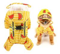 SMALLLEE_LUCKY_STORE Striped Dog Raincoat with Clear Hood Double Ring Fruit Printed Adjustable Waterproof Reflective Puppy Rain Jacket for Small Dog Boy Girl Pet Poncho, Yellow, M