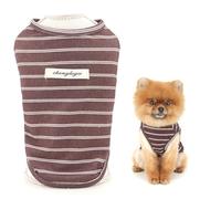 SMALLLEE_LUCKY_STORE Striped Dog T-Shirt for Extra Small and Small Dog Pet Pullover with Patch Puppy Vest Breathable Stretchable Tank Top Spring Summer Shirt Chihuahua Yorkie Cat Clothes, Brown, L