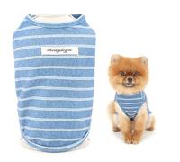 SMALLLEE_LUCKY_STORE Striped Dog T-Shirt for Extra Small and Small Dog Pet Pullover with Patch Puppy Vest Breathable Stretchable Tank Top Spring Summer Shirt Chihuahua Yorkie Cat Clothes, Blue, M