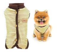 SMALLLEE_LUCKY_STORE Striped Fleece Cat Recovery Suit Small Dog Surgery Recovery Bodysuit Anti Licking Puppy Pajama Suit for Spay Neuter Abdominal Wounds Breathable After Surgery Pet Clothes Yellow L