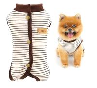 SMALLLEE_LUCKY_STORE Striped Fleece Cat Recovery Suit Small Dog Surgery Recovery Bodysuit Anti Licking Puppy Pajama Suit for Spay Neuter Abdominal Wounds Breathable After Surgery Pet Clothes Beige XS