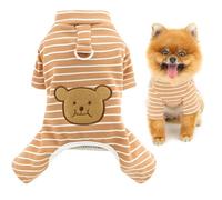 SMALLLEE_LUCKY_STORE Striped Fleece Lined Dog Pyjamas for Xsmall Small Dogs Warm Puppy Jumpsuit with D-Ring Cute Bear Four-Leg Pullover Pjs Cozy Winter Autumn Pajamas for Chihuahua Yorkie Brown S