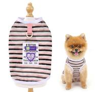 SMALLLEE_LUCKY_STORE Striped Mesh Dog Shirt for Extra Small Dogs Stretchy Puppy T-Shirt Tee with Patch and D-Ring Lightweight Sleeveless Vest Summer Spring Chihuahua Yorkie Cat Apparel Pink S