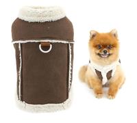 SMALLLEE_LUCKY_STORE Suede Fleece Dog Coat for Small Dogs Soft Harness Jacket with D-Ring Solid Warm Pet Vest Autumn Winter Clothes Fuzzy Collar Puppy Cat Chihuahua Yorkie Outerwear Brown L