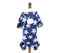 SMALLLEE_LUCKY_STORE Super Soft Pet Fleece Hoodie Pajamas Pjs for Small Dogs Cats Stars Pullover Jumper Boy Girl Warm Winter Jumpsuit Coat Puppy Clothes Toy Poodle Shih Tzu Pug,Blue XXL