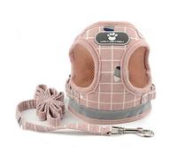 SMALLLEE_LUCKY_STORE Universal Cat and Small Dog Harness and Leash Set Plaid Print No Pull Cute Step-in Vest Harness Escape Proof Adjustable Puppy Kitten Clothes,Pink XS