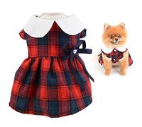 SMALLLEE_LUCKY_STORE Vintage Scottish Plaid Luxury Bow Girls Dog Dress Elegant Pincess Spring Summer Apparel Clothes for Small Pets Kitten Christmas Outfits Puppy Costume,Red,L
