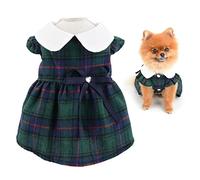 SMALLLEE_LUCKY_STORE Vintage Scottish Plaid Luxury Bow Girls Dog Dress Elegant Pincess Spring Summer Apparel Clothes for Small Pets Kitten Christmas Outfits Puppy Costume,Green,S