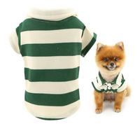 SMALLLEE_LUCKY_STORE Waffle Knit Dog Polo T-Shirt for Small Medium Dog Striped Pet Pullover Spring Summer Shirt Breathable Puppy Sweatshirt Chihuahua Yorkie Cat Clothes, Green, L