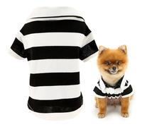 SMALLLEE_LUCKY_STORE Waffle Knit Dog Polo T-Shirt for Small Medium Dog Striped Pet Pullover Spring Summer Shirt Breathable Puppy Sweatshirt Chihuahua Yorkie Cat Clothes, Black, L
