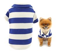 SMALLLEE_LUCKY_STORE Waffle Knit Dog Polo T-Shirt for Small Medium Dog Striped Pet Pullover Spring Summer Shirt Breathable Puppy Sweatshirt Chihuahua Yorkie Cat Clothes, Blue, XL