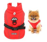 SMALLLEE_LUCKY_STORE Warm Windproof Dog Coat for Small Dogs Ultra Thick Sherpa Lining Reflective Puppy Jacket with D-Ring Adjustable Drawstring Turtleneck Winter Padded Chihuahua Yorkie Vest Red S