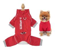 SMALLLEE_LUCKY_STORE Waterproof Dog Camping & Hiking Outfit for Extra Small Dogs 4-Leg Rain Suit with Reflective Strips and Leash D-Ring Pet Outdoor Jacket Puppy Adventure Apparel Red M