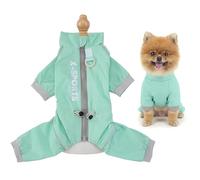 SMALLLEE_LUCKY_STORE Waterproof Dog Camping & Hiking Outfit for Extra Small Dogs 4-Leg Rain Suit with Reflective Strips and Leash D-Ring Pet Outdoor Jacket Puppy Adventure Apparel Green S