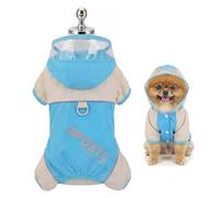 SMALLLEE_LUCKY_STORE Waterproof Dog Raincoat with Clear Hood, Reflective 4-Leg Full Body Puppy Rain Jacket with Lead Ring, Colourblock Outdoor Clothes for Small Dogs Chihuahua Yorkie, Blue M
