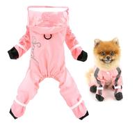 SMALLLEE_LUCKY_STORE Waterproof Raincoat for Small Dogs with Clear Hood Boots Puppy Rain Jacket with D-ring Reflective Stripe Full Boby 4 leg Jumpsuit Rain Coat Rain Jacket Slicker Rainwear, Pink, L