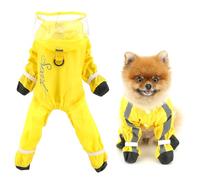SMALLLEE_LUCKY_STORE Waterproof Raincoat for Small Dogs with Clear Hood Boots Puppy Rain Jacket with D-ring Reflective Stripe Full Boby 4 leg Jumpsuit Rain Coat Rain Jacket Slicker Rainwear Yellow L