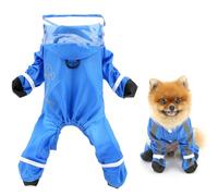 SMALLLEE_LUCKY_STORE Waterproof Raincoat for Small Dogs with Clear Hood Boots Puppy Rain Jacket with D-ring Reflective Stripe Full Boby 4 leg Jumpsuit Rain Coat Rain Jacket Slicker Rainwear, Blue, L
