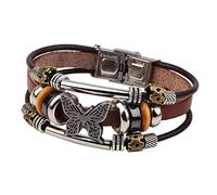 SMALLLOVE Bohemian Leather Bracelets for Men and Women Vintage Punk Alloy Butterfly Key Adjustable Beaded Wrap Multilayer Braided Cuff Bangles Wristband Wrist Decor Bracelet, 1, Leather, unknow
