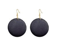 SMALLLOVE Wooden Earrings for Women Vintage African Bohemian Ethnic Wood Big Round Circle Geometric Lightweight Dangle Drop Hook Earrings, Wood