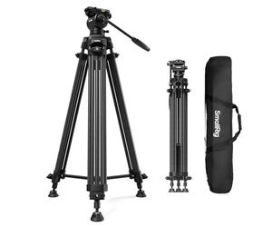 SMALLRIG 73''/185cm Heavy Duty Carbon Fiber Video Tripod, Max Load 10kg (22lbs), Fluid Head with +85° to -78 Tilt Range, Compact Travel Tripod Weight 2.7kg(6lbs), Folded Height 87cm, AD-14-5441