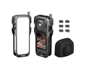 SMALLRIG Cage for Insta360 x5 Accessories, Durable Aluminum Alloy Protective Case for Insta360 x5 with Quick Release, Built-in Cold Shoe Mounts & 1/4" Threads, with Silicone Lens Guard Cap - 5195