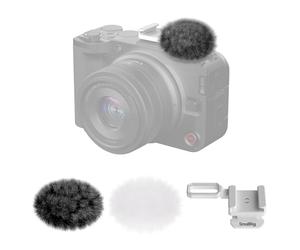 SMALLRIG Furry Windscreen Kit (2pcs) for Canon EOS R50 V Camera, Cold Shoe Adapter with Wind Muff, Noise-Reduction, Includes Gray and White, for Light Microphone Attachment - 5434