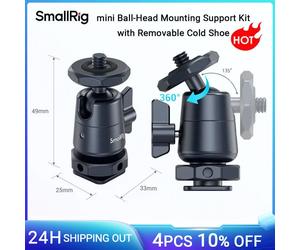 SmallRig Mini Ball Head with Removable Cold Shoe Mount 360° Panning Ball Head for Camera/Microphone/Monitor/LED Video Light 2948 2948 2pcs