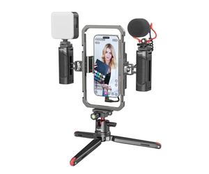 SmallRig Universal Phone Video Rig Kit for iPhone, Smartphone and Cameras, Phone Stabilizer Rig w/Tripod Microphone LED Light Side Handle Power Bank Holderm, for Vlogging & Live Streaming - 3384C
