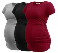 Smallshow Maternity Clothing Tops Side Ruched Pregnancy Clothes for Women 3-Pack Black/Grey/Wine L