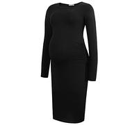 Smallshow Women's Long Sleeve Maternity Dress Ruched Pregnancy Clothes,Black,S