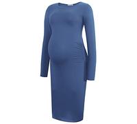Smallshow Women's Long Sleeve Maternity Dress Ruched Pregnancy Clothes,Grey Blue,L