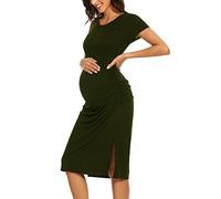 Smallshow Women's Maternity Dress Short Sleeve Ruched Split Pregnancy Clothes,Army Green,XXL