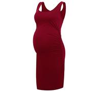 Smallshow Women's Maternity Dress Sleeveness Ruched Pregnancy Clothes Summer,Wine,L
