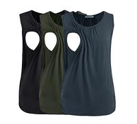 Smallshow Women's Maternity Nursing Tops Sleeveless Breastfeeding Vest Clothes 3 Pack,Army Green-Black-Dark Grey,XXL