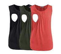 Smallshow Women's Maternity Nursing Tops Sleeveless Breastfeeding Vest Clothes 3 Pack,Army Green-Black-Orange,M
