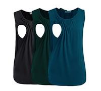 Smallshow Women's Maternity Nursing Tops Sleeveless Breastfeeding Vest Clothes 3 Pack,Black-Deep Green-Teal,XXL