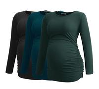 Smallshow Women's Maternity Tops Long Sleeve Pregnancy Clothes T Shirts 3-Packs,Black-Deep Green-Teal,XXL