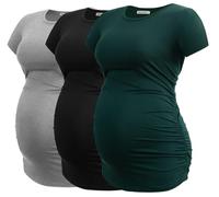 Smallshow Women's Maternity Tops Side Ruched Tunic T-Shirt Pregnancy Clothes, Black/Light Grey/Deep Green, M