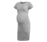 Smallshow Women's Short Sleeve Maternity Dress Ruched Pregnancy Clothes,Light Grey Stripe,M