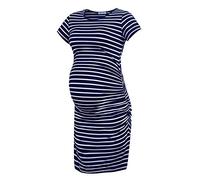 Smallshow Women's Short Sleeve Maternity Dress Ruched Pregnancy Clothes,Navy Stripe,S