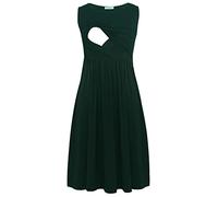Smallshow Women's Sleeveless Patchwork Maternity Nursing Dress with Pockets Deep Green,M