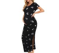 Smallshow Women's Split Long Maternity Dress Ruched Short Sleeve Maternity Clothes SVP121 XXL